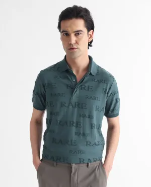 Rare Rabbit Men's Gesset-1 Dusky Green Cotton Fabric Collared Neck Half Sleeves Statement Polo T-Shirt