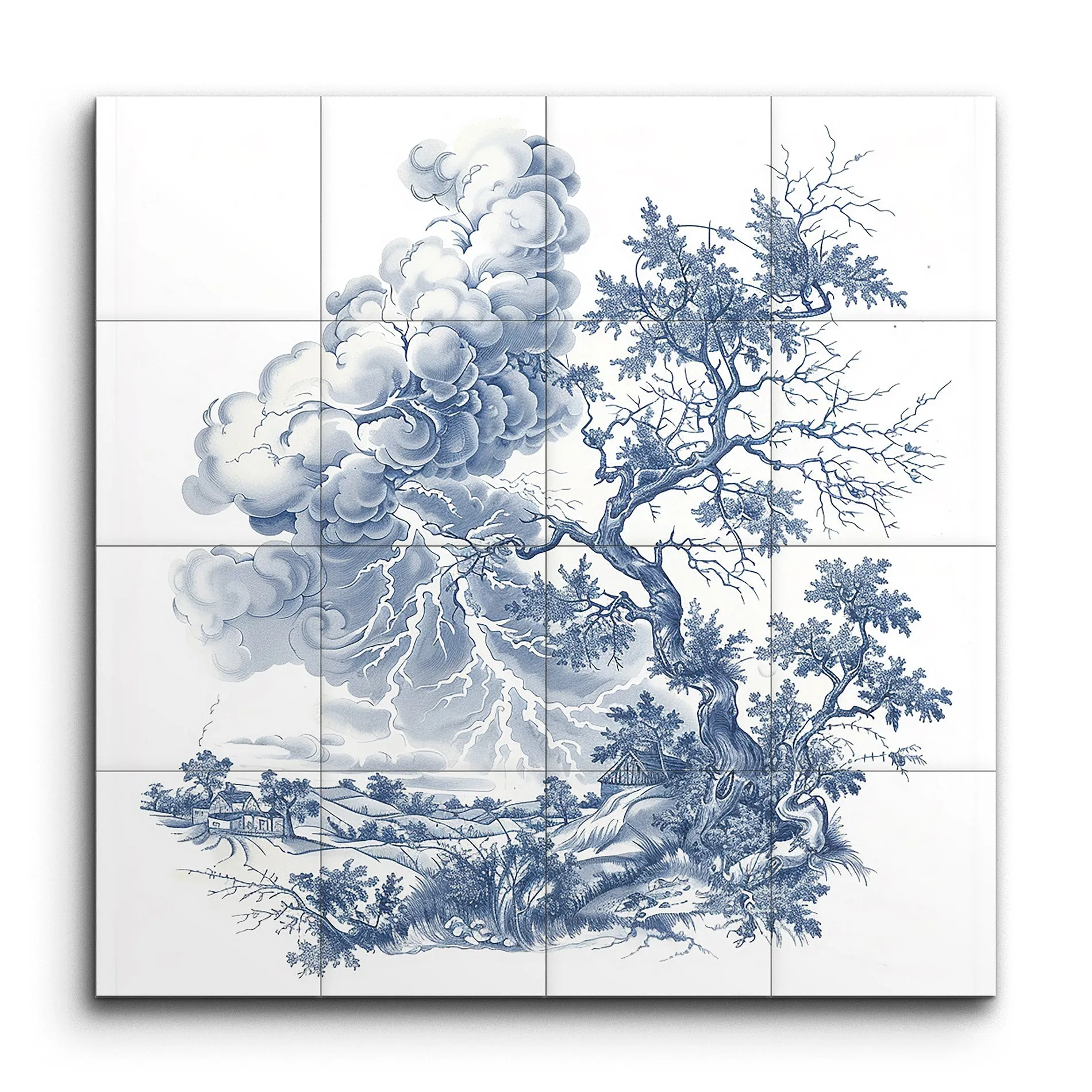Timeless Blue Elegance: Stormy Landscape Art