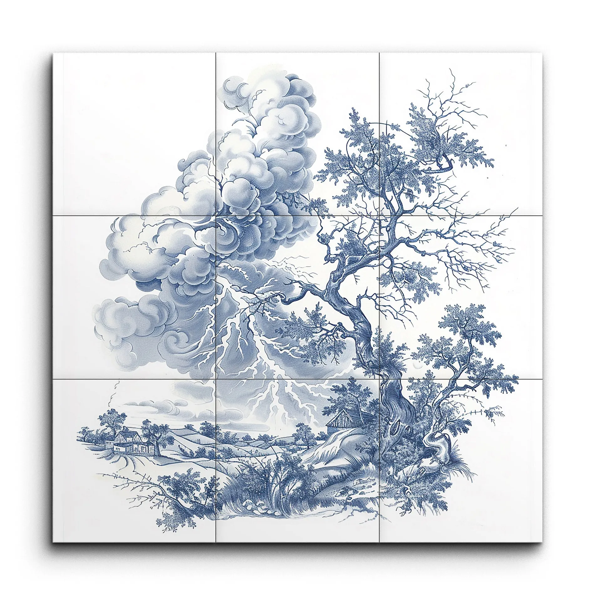 Timeless Blue Elegance: Stormy Landscape Art
