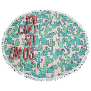 TW353X023  Cactus Print Round Fringed Beach Towel