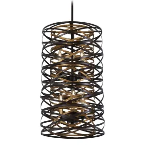 Vortic Flow 14 in. 6 Lights Pendant Light Dark Bronze & Gold Finish