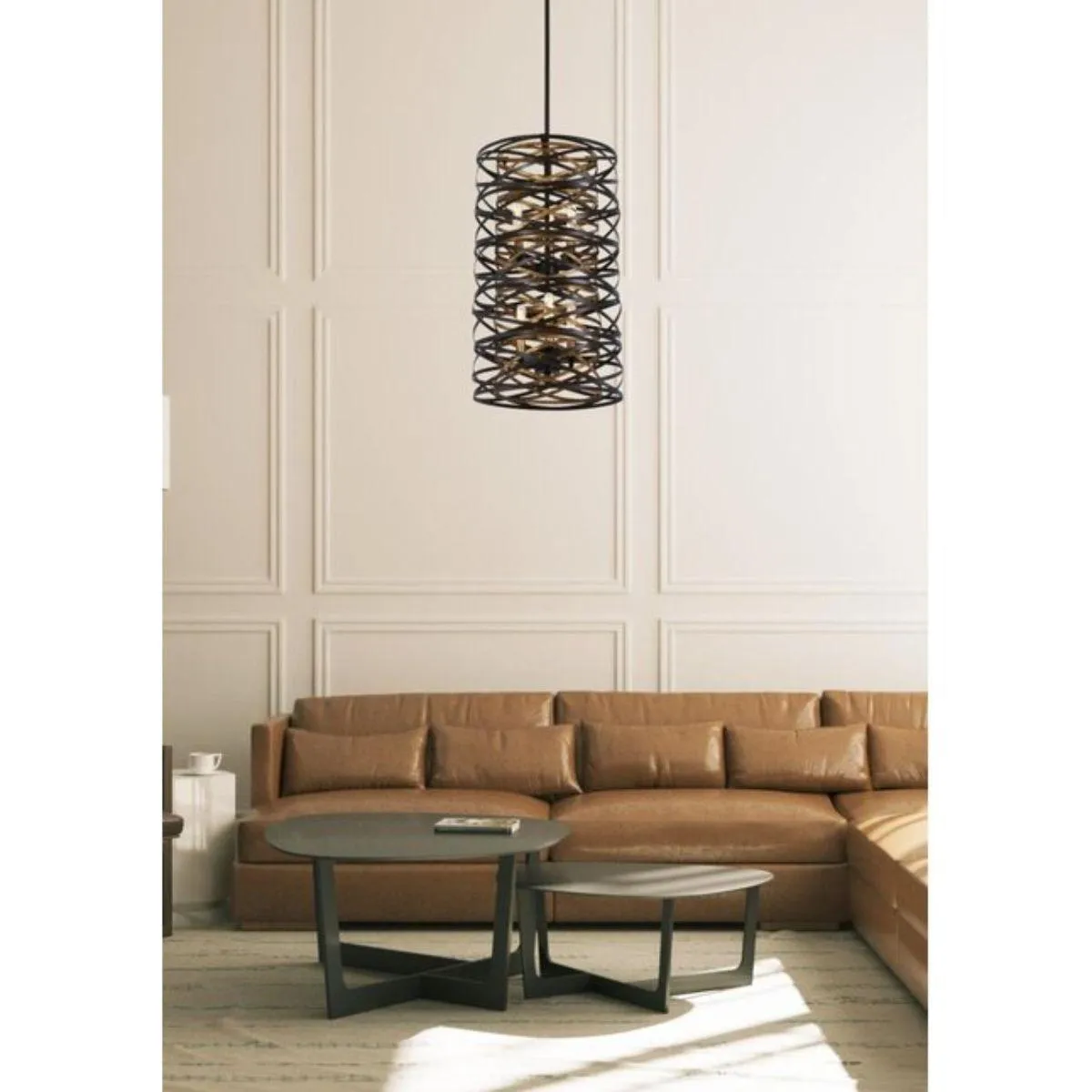 Vortic Flow 14 in. 6 Lights Pendant Light Dark Bronze & Gold Finish