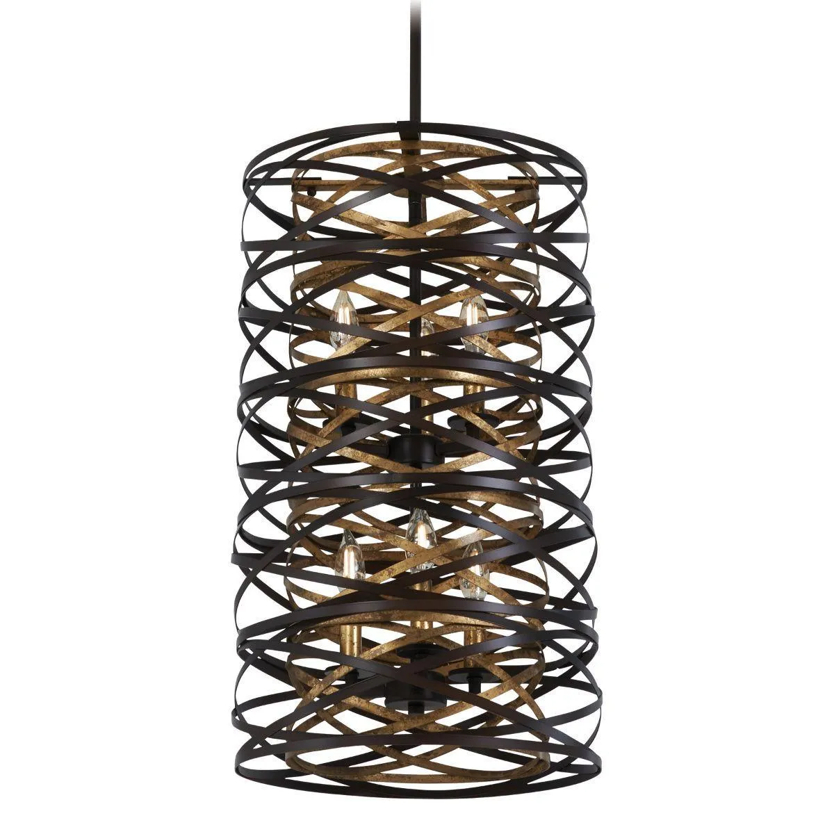 Vortic Flow 14 in. 6 Lights Pendant Light Dark Bronze & Gold Finish