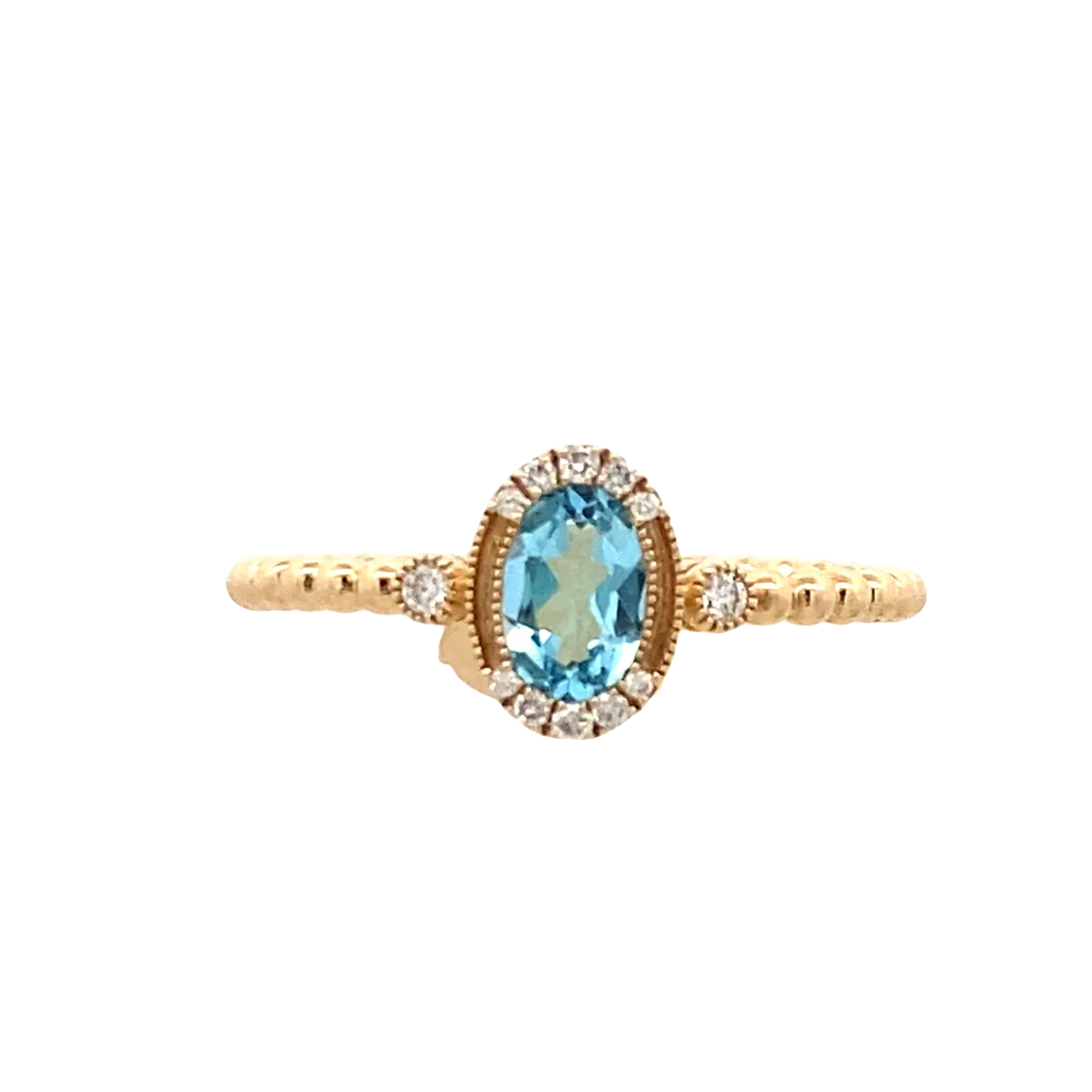 Yellow Gold Blue Topaz & Diamond Beaded Ring